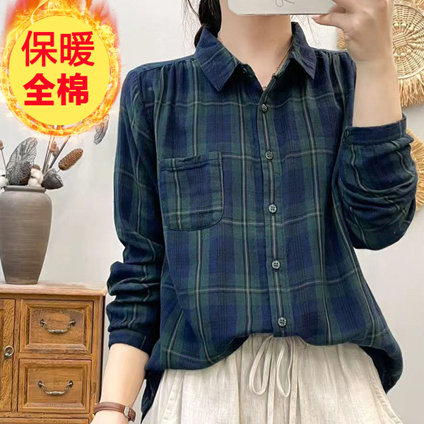 双层棉纱保暖衬衫2025秋冬衬衣