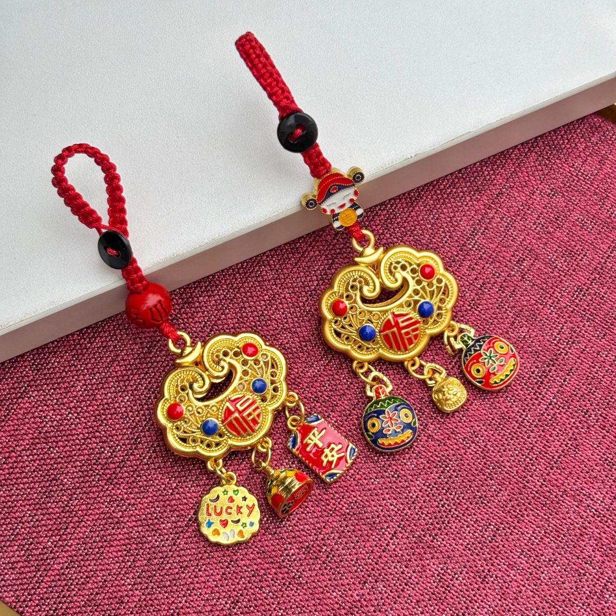 平安如意锁本命年黄金色钥匙扣包包挂绳中国风手机链吊坠钱袋挂件,节庆用品/礼品,钥匙链,淘宝优惠券,粉丝福利购,淘宝优惠卷