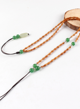 85cm加长款手工编织橄榄核竹节项链绳女士蜜蜡可调节和田玉吊坠绳