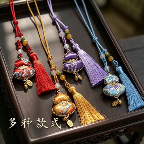 成品新中式紫色流苏国风葫芦挂件