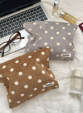 复古小波点休闲收纳整理袋化妆包女外出洗漱包化妆品分装袋