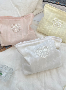 清新配色蝴蝶结化妆包大容量收纳袋护肤品整理袋逛街手拿包