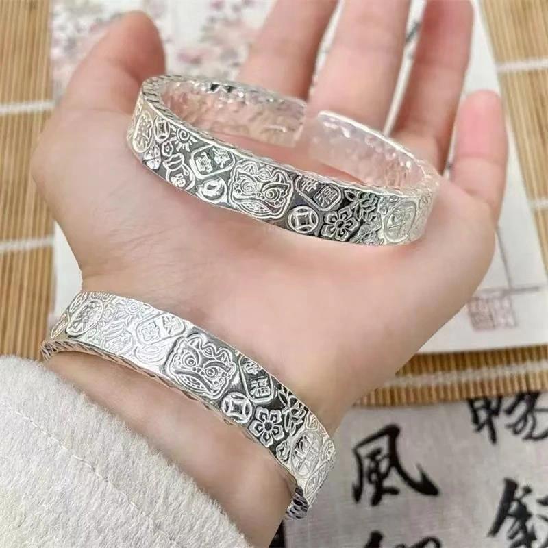 合金新款手工方形吉言单面开口醒狮手镯送闺蜜女友本命年礼物
