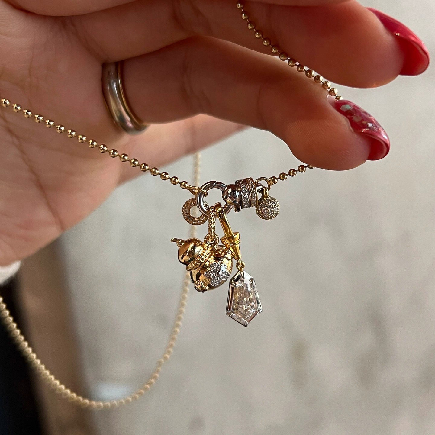 小红书爆款跑环葫芦菱形钻万能扣项链女休闲百搭毛衣链一件代发