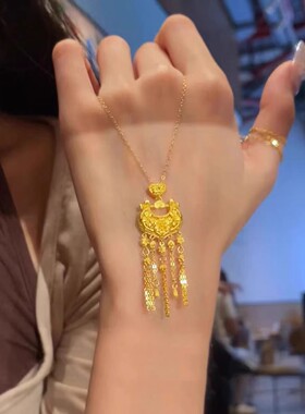 古法花丝如意锁百合花吊坠项链新中式毛衣链一件代发轻奢高级感