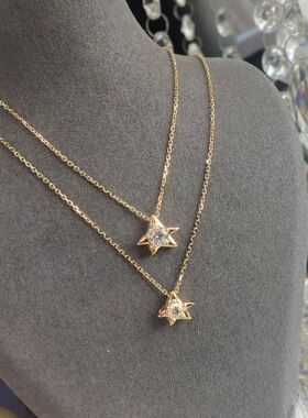 S925纯银镀18K金派大星吊坠项链女极简精致轻奢星形星星锁骨链