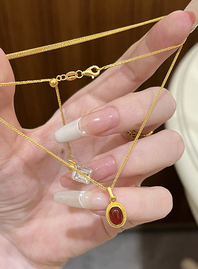 小红书新款红宝项链2024爆款高颜值设计轻奢小众小巧个性百搭饰品