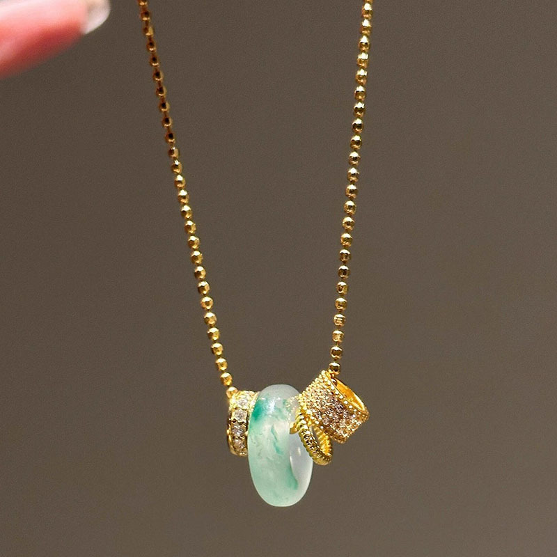 小红书爆款新中式国风平安扣金跑环吊坠锁骨链大气款配饰一件代发