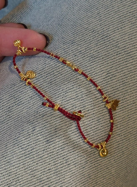 小红书爆款盘缠吊坠新年小红绳女本命年马年红色编绳手链一件代发