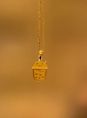 金色甜品珍珠奶茶项链2026新款可爱卡通精致小鼻嘎锁骨链饰品批发