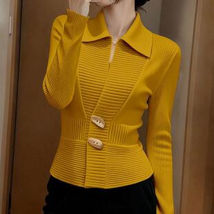 显瘦针织衫 法式 通勤百搭休闲日常高级感卡其色上衣女2025早秋修身