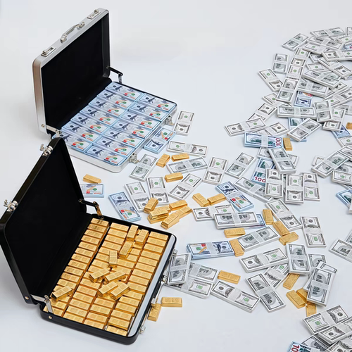 仿真铝合金行李箱钞票金条摆件
