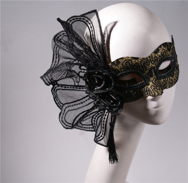 金色蕾丝侧面花半脸小脸美女神面具名暖宴会舞会派对成人假面罩