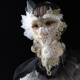 金色蕾丝全脸舞台唱歌手蒙面歌王面具成人直播万圣节派对表演面罩