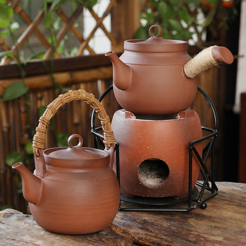 古陶坊围炉煮茶壶家用电陶炉手工老岩泥养生壶明火碳炉陶瓷烧水壶