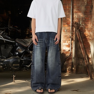 百搭宽松潮牌水洗松弛感baggy廓形长裤 男款 复古弯刀牛仔裤 美式
