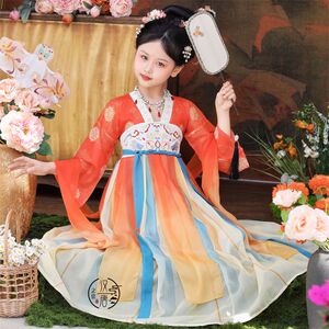 汉服女童中国风连衣裙新款超仙唐装宫廷风汉服女孩儿童古装公主裙
