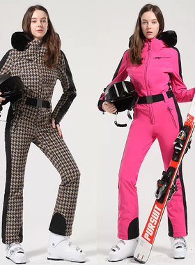 gsousnow滑雪服女连体时尚千鸟格修身滑雪衣套装户外保暖冲锋衣潮