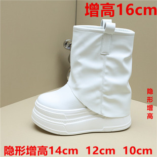 马丁靴女14公分内增高雪地靴女鞋12cm冬季加绒厚底短靴10cm女靴子