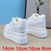 加绒12公分内增高女鞋 配裙子8棉鞋 冬季 10厘米增高真皮百搭小白鞋