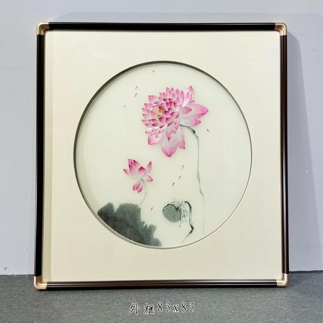荷花刺绣装饰画高端非遗手工苏绣精品新中式客厅餐厅玄关成品挂画图片