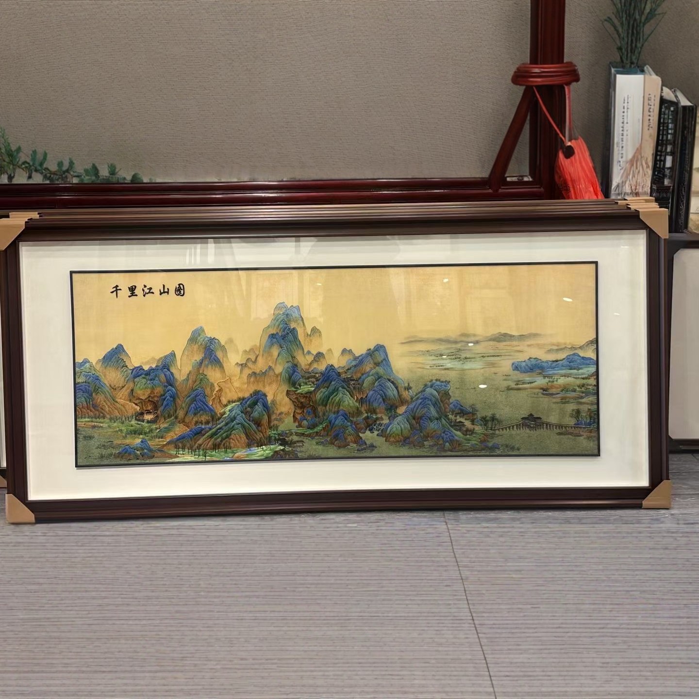 2米横幅手工苏绣千里江山图刺绣挂画客厅装饰画沙发背景墙画牡丹