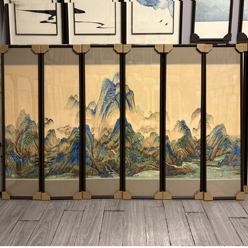 苏绣手工刺绣六联条屏千里江山图