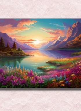 山湖花海数字油画diy填色手绘客厅高级装饰画打发时间减压神器