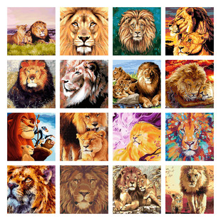 cioioil数字油画diy威武狮子动物客厅填色手工绘装饰画减压填色画