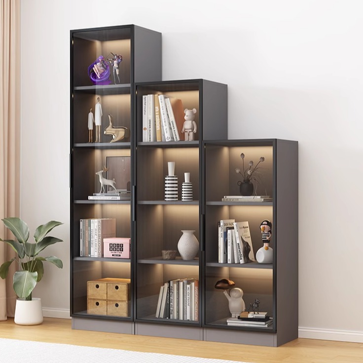 实木书柜带玻璃门书架落地置物架自由客厅家用储物柜定制展示柜