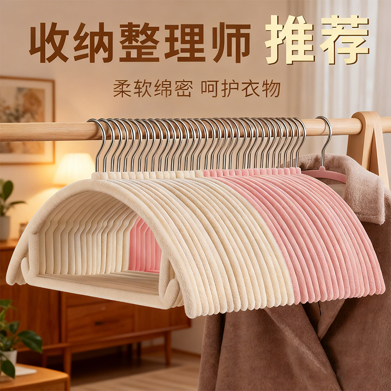 植绒衣架防滑毛衣羊绒专用家用加厚晾大衣防肩角宽肩挂衣衣撑子