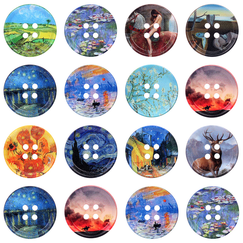 树脂油画印花纽扣女羊绒大衣西装高档扣子儿童衣服毛衣钮扣配件