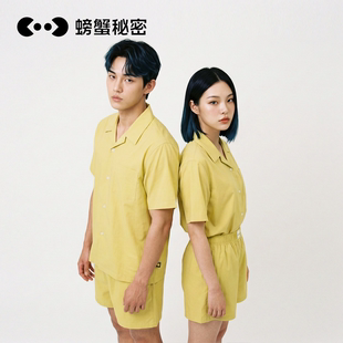 学生时尚 短裤 洋气可外穿 短袖 螃蟹秘密睡衣男女情侣纯棉家居服男士