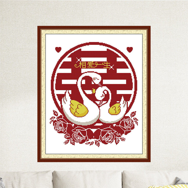 相爱一生天鹅十字绣2023年新款线绣动物纯洁爱情情侣婚房手工刺绣