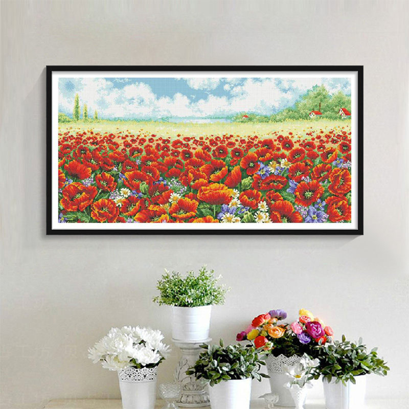 罂粟花海钻石画2023年新款卧室客厅挂画满钻手工diy贴钻初学易绣