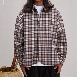 Unlimited Mote〔假套头衬衫〕纯棉磨毛日系格纹半开领衬衫