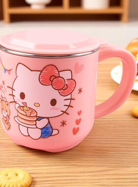 hellokitty猫水杯三丽鸥凯蒂猫304不锈钢杯子宝宝直饮牛奶杯吸管