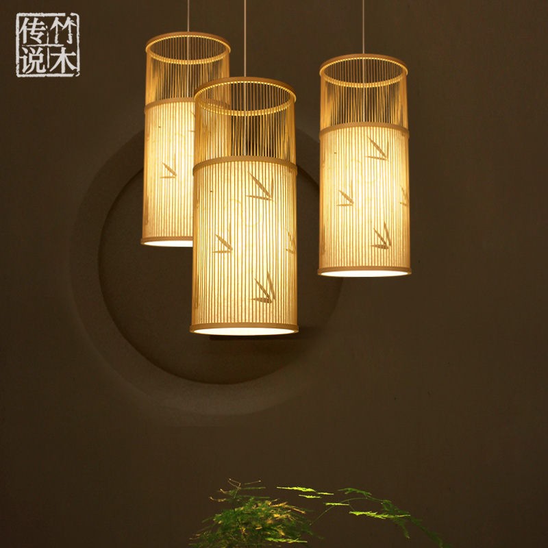 日式床头楼梯间组合竹编餐厅吊灯
