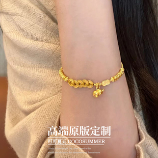 黄金色五帝钱小盘缠葫芦手链女新中式钱串子手工古法小众设计手镯