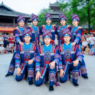 少数民族服装男成人广西壮族三月三演出服瑶族苗族舞蹈表演套装