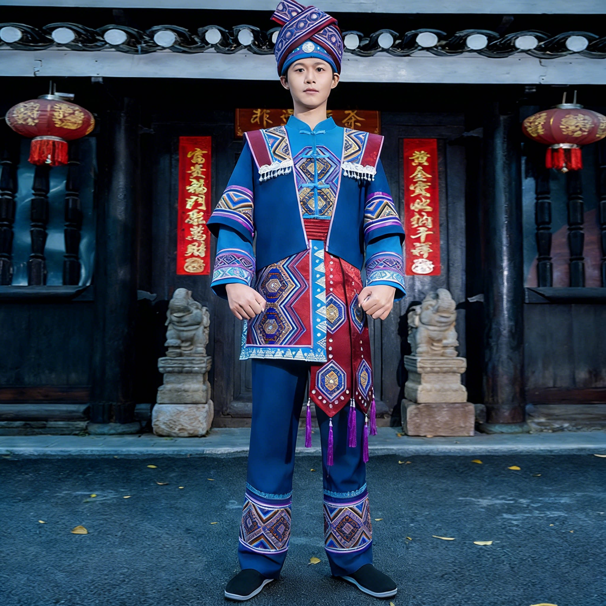 少数民族服装男广西壮族三月三苗族舞蹈演出服成人土家族表演服