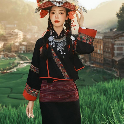 新款布朗族成人服饰贵州少数民族套装傣族旅拍演出刺绣民族服装