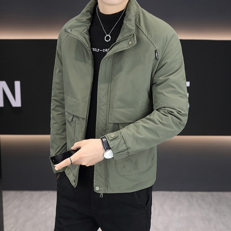 春秋季夹克衫男装2025新款痞帅高端休闲短款立领男士冬季加棉外套
