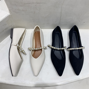 仙女风配裙子白色皮鞋平底玛丽珍鞋夏秋季法式小香风单鞋女款鞋子