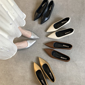 粗跟复古晚晚鞋 银色气质尖头高跟鞋 女鞋 法式 子2025新款 春秋季 单鞋