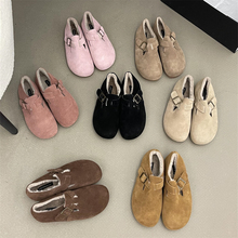 毛毛鞋加绒勃肯单鞋女2025年秋冬豆豆鞋一脚蹬乐福鞋真皮保暖棉鞋