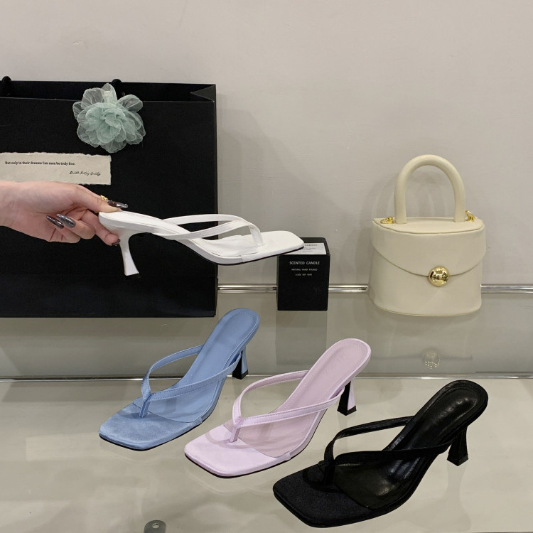 黑色高跟鞋法式夹脚人字拖鞋女鞋子外穿2025夏季气质细跟凉拖凉鞋