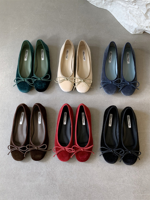 法式红色浅口平底单鞋女2025