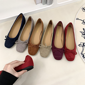 温柔蝴蝶结瓢鞋 法式 配裙子 子内增高早秋款 晚晚鞋 复古红色单鞋 女鞋