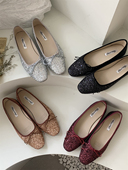 仙女鞋 浅口圆头蝴蝶结亮片软底一脚蹬豆豆鞋 温柔单鞋 2025年春新款